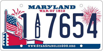 MD license plate 1AD7654