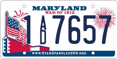 MD license plate 1AD7657