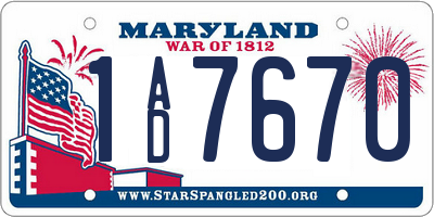 MD license plate 1AD7670