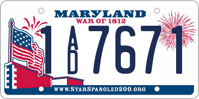MD license plate 1AD7671