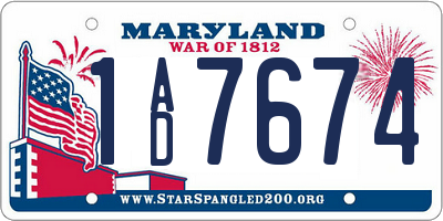 MD license plate 1AD7674