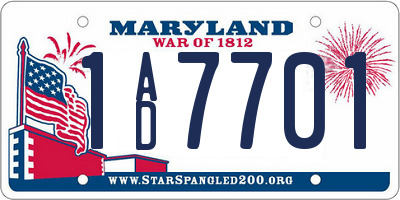 MD license plate 1AD7701