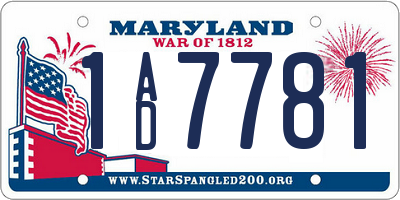 MD license plate 1AD7781