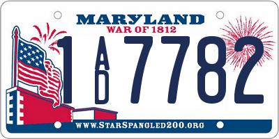 MD license plate 1AD7782