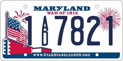 MD license plate 1AD7821