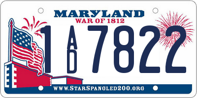 MD license plate 1AD7822