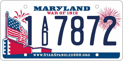 MD license plate 1AD7872