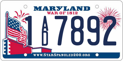 MD license plate 1AD7892