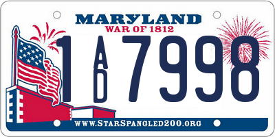 MD license plate 1AD7998