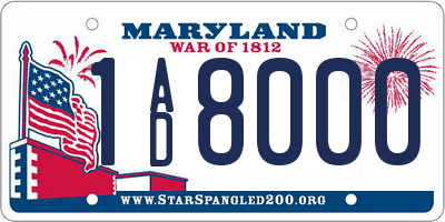 MD license plate 1AD8000