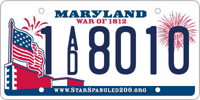 MD license plate 1AD8010