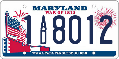 MD license plate 1AD8012