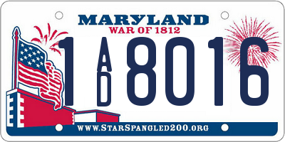 MD license plate 1AD8016