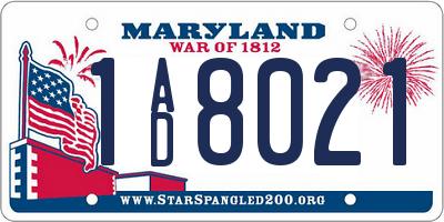 MD license plate 1AD8021