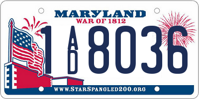 MD license plate 1AD8036