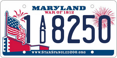 MD license plate 1AD8250