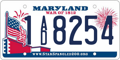 MD license plate 1AD8254