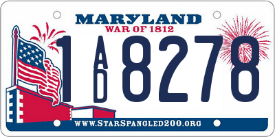 MD license plate 1AD8278