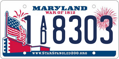 MD license plate 1AD8303