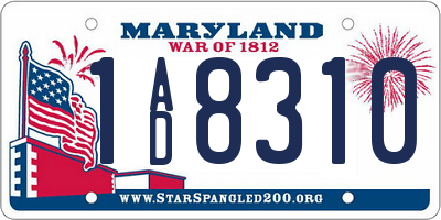 MD license plate 1AD8310