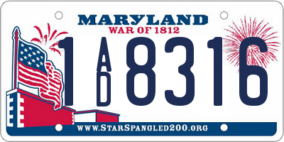 MD license plate 1AD8316