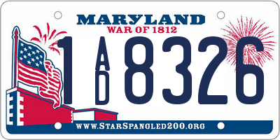 MD license plate 1AD8326