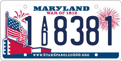 MD license plate 1AD8381