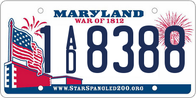 MD license plate 1AD8388
