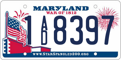 MD license plate 1AD8397