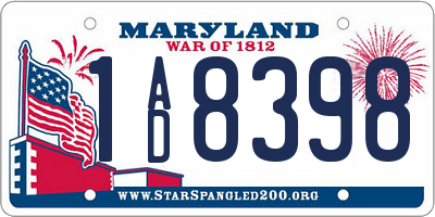 MD license plate 1AD8398
