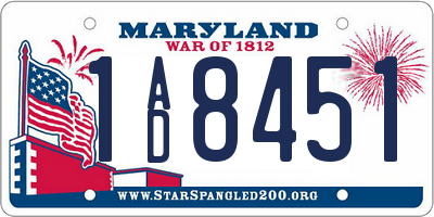 MD license plate 1AD8451