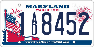 MD license plate 1AD8452