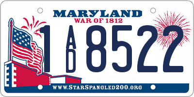 MD license plate 1AD8522