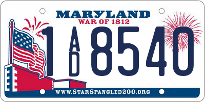 MD license plate 1AD8540