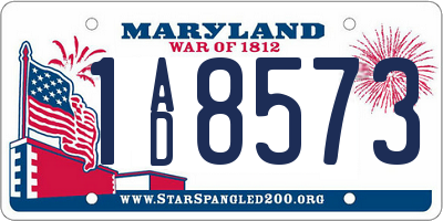 MD license plate 1AD8573