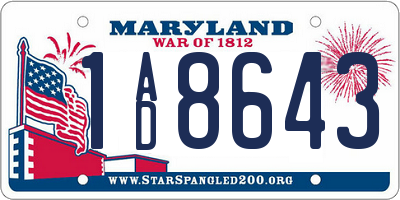 MD license plate 1AD8643