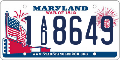 MD license plate 1AD8649