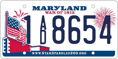MD license plate 1AD8654