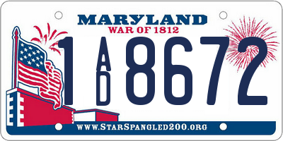 MD license plate 1AD8672