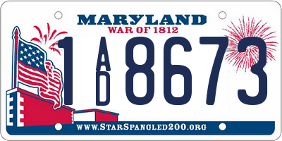 MD license plate 1AD8673
