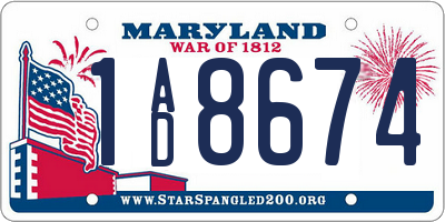 MD license plate 1AD8674