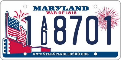 MD license plate 1AD8701