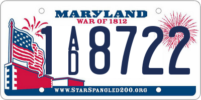 MD license plate 1AD8722