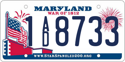 MD license plate 1AD8733