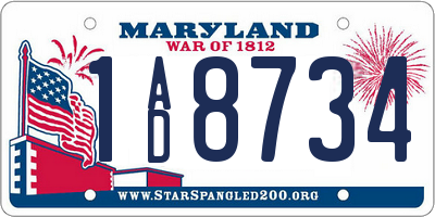 MD license plate 1AD8734