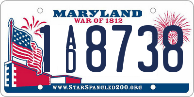 MD license plate 1AD8738