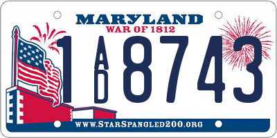 MD license plate 1AD8743