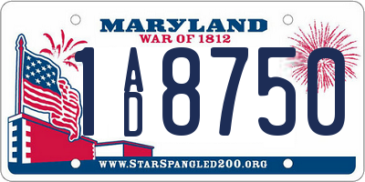 MD license plate 1AD8750