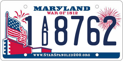 MD license plate 1AD8762