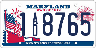 MD license plate 1AD8765